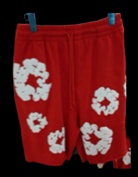 Red denim shorts
